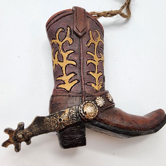 Cowboy Boot Christmas Ornament Brown Spur 3.5" Resin Western Cowgirl Rustic - Picture 1 of 10